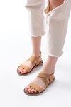 205-04 Beige Single Band Elasticated Genuine Leather Orthopedic Sole Women Sandals