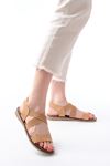 205-04 Beige Single Band Elasticated Genuine Leather Orthopedic Sole Women Sandals