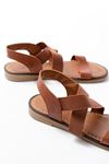 205-04 Tan Single Band Elasticated Genuine Leather Orthopedic Sole Women Sandals
