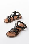 205-05 Black Orthopedic Genuine Leather Women's Sandals