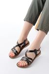 205-05 Black Orthopedic Genuine Leather Women's Sandals
