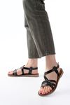 205-05 Black Orthopedic Genuine Leather Women's Sandals