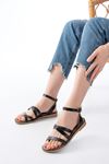 205-08 Black Orthopedic Genuine Leather Women's Sandals