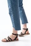 205-08 Black Orthopedic Genuine Leather Women's Sandals