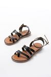 205-08 Black Orthopedic Genuine Leather Women's Sandals