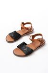 205-012 Black Orthopedic Genuine Leather Women's Sandals