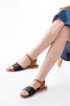 205-012 Black Orthopedic Genuine Leather Women's Sandals