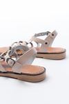 205-014 Beige Laser Cut Genuine Leather Orthopedic Sole Casual Women's Sandals