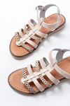 205-014 Beige Laser Cut Genuine Leather Orthopedic Sole Casual Women's Sandals