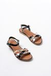 205-015 Black Garni Orthopedic Genuine Leather Women's Sandals