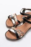 205-015 Black Garni Orthopedic Genuine Leather Women's Sandals