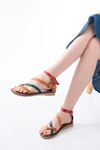 205-039 Tan Multi Ankle Tie Flip Flop Women's Sandals