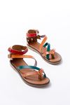 205-039 Tan Multi Ankle Tie Flip Flop Women's Sandals