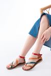 205-039 Tan Multi Ankle Tie Flip Flop Women's Sandals