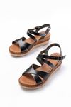 731-045 Black Cross Genuine Leather Padded Heels Casual Women's Sandals
