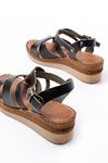 731-045 Black Cross Genuine Leather Padded Heels Casual Women's Sandals