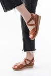 731-045 Tan Cross Genuine Leather Padded Heels Casual Women's Sandals