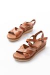 731-045 Tan Cross Genuine Leather Padded Heels Casual Women's Sandals