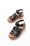 731-204 Black Genuine Leather Padded Heels Casual Women's Sandals