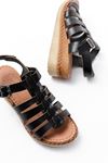 731-204 Black Genuine Leather Padded Heels Casual Women's Sandals