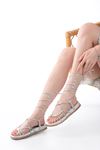 1001-1001 White Silver Ankle Lace-Up Women's Sandals
