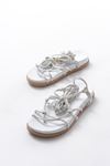 1001-1001 White Silver Ankle Lace-Up Women's Sandals