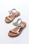 205-090 Beige Genuine Leather Buckle Women's Sandals
