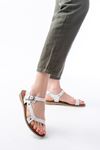205-090 White Genuine Leather Buckle Women's Sandals