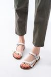 205-090 White Genuine Leather Buckle Women's Sandals