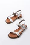 205-090 White Genuine Leather Buckle Women's Sandals