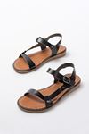 205-090 Black Genuine Leather Buckle Women's Sandals