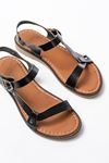 205-090 Black Genuine Leather Buckle Women's Sandals