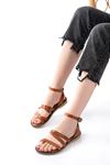205-209 Tan Genuine Leather Buckle Flip Flops