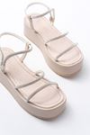 861-1008 Beige Silver Stone Padded Heeled Women's Sandals