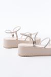 861-1008 Beige Silver Stone Padded Heeled Women's Sandals