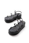 861-1008 Black Platinum Stone Padded Heeled Women's Sandals