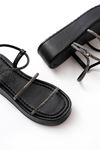 861-1008 Black Platinum Stone Padded Heeled Women's Sandals