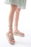 861-1010 Beige Silver Stone Ankle Tie Women's Sandals