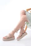 861-1010 Beige Silver Stone Ankle Tie Women's Sandals