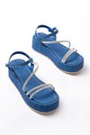 861-1017 Blue Denim Padded Heeled Women's Sandals