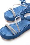 861-1017 Blue Denim Padded Heeled Women's Sandals