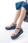 861-1017 Blue Denim Padded Heeled Women's Sandals