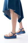 861-1017 Blue Denim Padded Heeled Women's Sandals