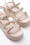 861-1222 Beige Buckle Ankle Tie Padded Women's Sandals