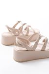 861-1222 Beige Buckle Ankle Tie Padded Women's Sandals