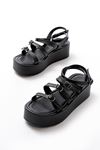 861-1222 Black Buckle Ankle Tie Padded Women's Sandals