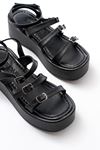 861-1222 Black Buckle Ankle Tie Padded Women's Sandals