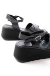1024 Black Padded Heel Cross Buckle Orthopedic Sole Women Sandals