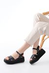1024 Black Padded Heel Cross Buckle Orthopedic Sole Women Sandals