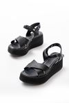 1024 Black Padded Heel Cross Buckle Orthopedic Sole Women Sandals